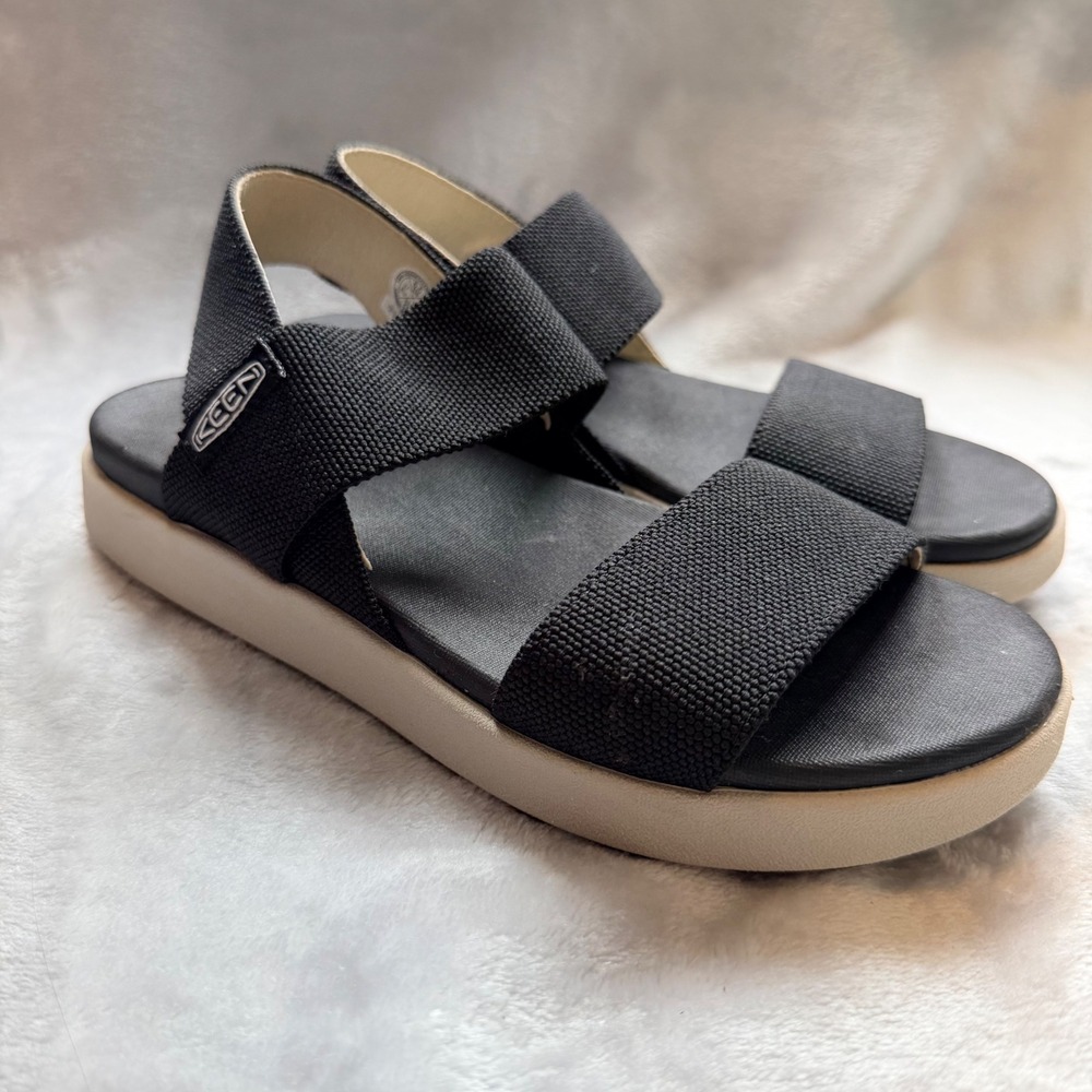 KEEN Elle Backstrap Sandal Black Canvas Platform Wedge 1022620 Womens 6.5